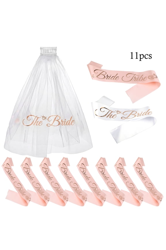 11 Pcs Bachelorette Party Sashes and Veil Set, Bride to Be Sash with White Veil and Bride Tribe Satin Sashes, Bridal Shower Decorations Party Favors Gift Set for Bride and Bridesmaids Celebration