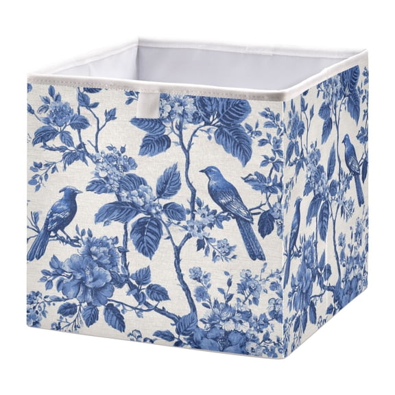 Foldable Fabric Storage Bin Home Cubes Clothing Organizer Bins Large Collapsible Box Basket for Home Organizer Blue Flowers and Birds
