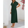 thumbnail image 4 of Merokeety Womens Summer Maxi Dress V Neck Collared Vacation T Shirt Long Dresses Darkgreen m, 4 of 8