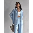 thumbnail image 2 of 2 Piece Outfits for Women Casual Lounge Sets Long Sleeve Button Down Shirts and Wide Leg Pants Sets Light Blue XXL, 2 of 8