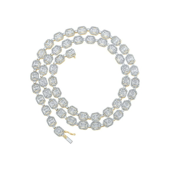 10kt Yellow Gold Mens Baguette Diamond 24-inch Link Chain Necklace 12 Cttw