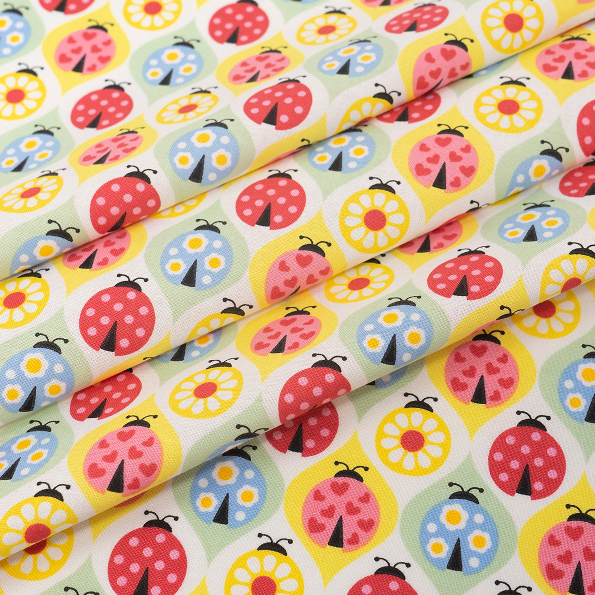 Singer Fabric, 100% Cotton, Sewing & Crafting, 44" Wide, Colorful Ladybugs, Cut by Yard