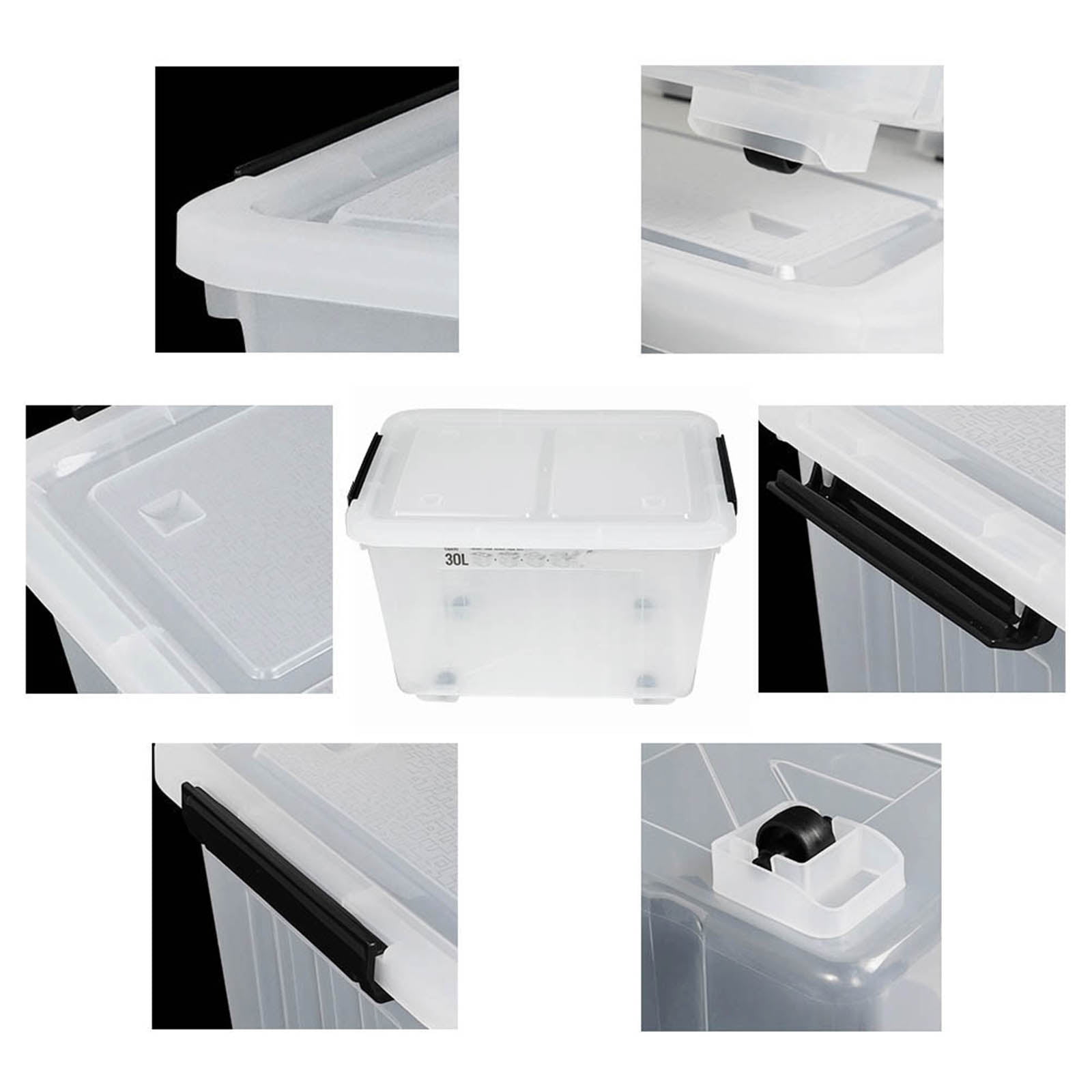  DynkoNA 30 L Plastic Boxes with Lids and Wheels, Clear Storage  Bin Totes Set of 4