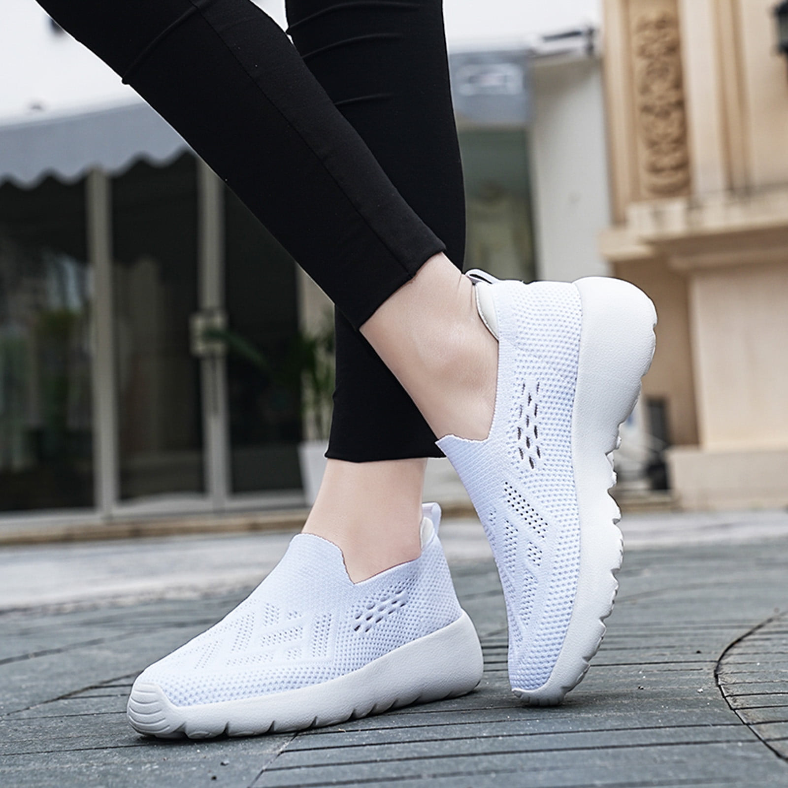 kpoplk Walking Shoes Womens Walking Shoes - Sock Sneakers Daily Casual Shoes Slip on Comfortable Nursing Work Shoes White,8.5