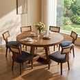 thumbnail image 2 of Guyou Modern Rattan Backrest Dining Chairs Set of 2, Mid-century Farmhouse Linen Upholstered Kitchen Chairs Solid Wood Side Chairs for Kitchen Dining Room Living Room, Charcoal, 2 of 13