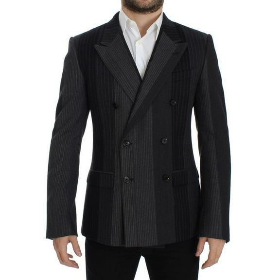 Dolce Gabbana Elegant Gray Striped Wool Slim Blazer