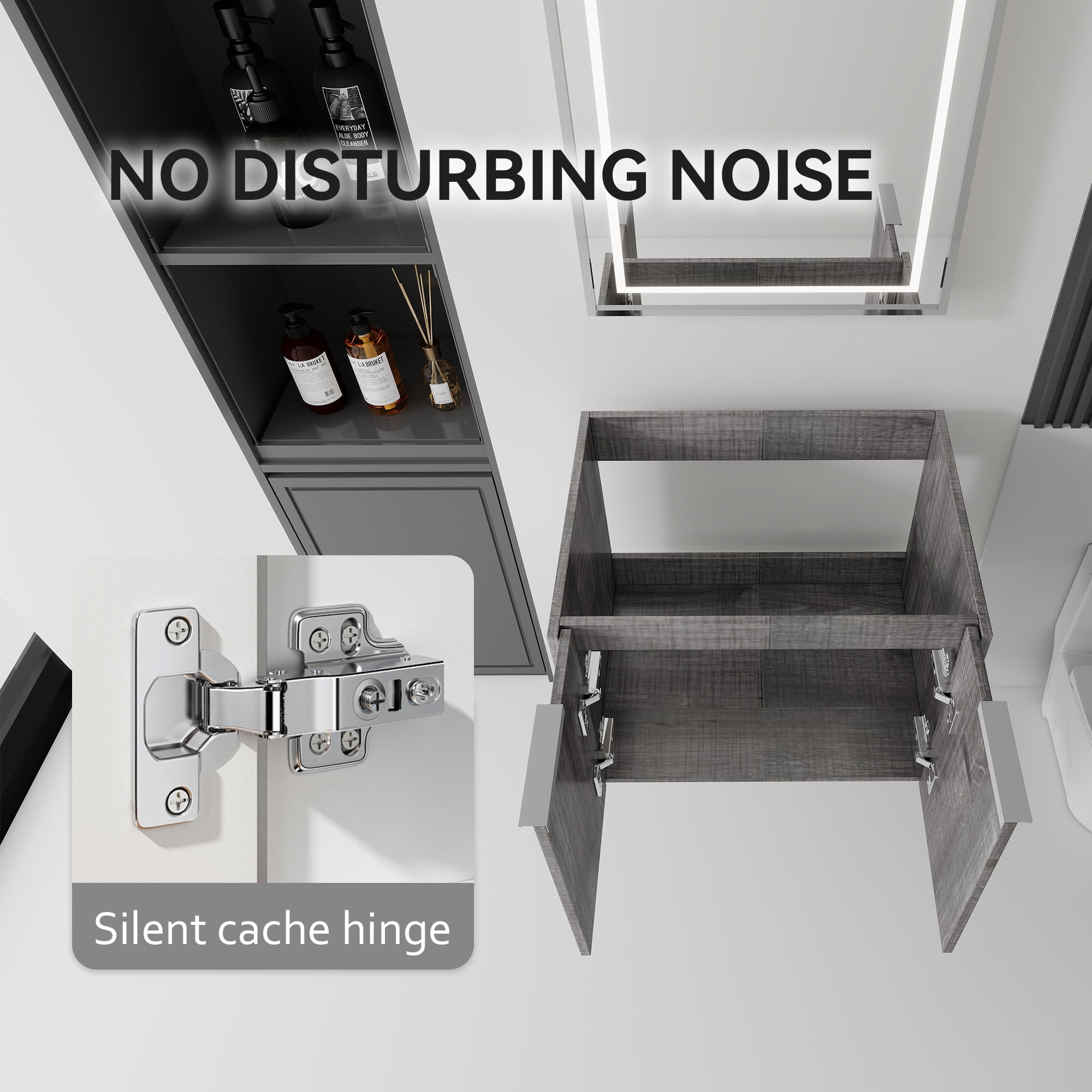 Leumius 24" Floating Bathroom Vanity Cabinet,Soft-Close Double Doors,Wall-Mounted,Cabinet Only,Grey
