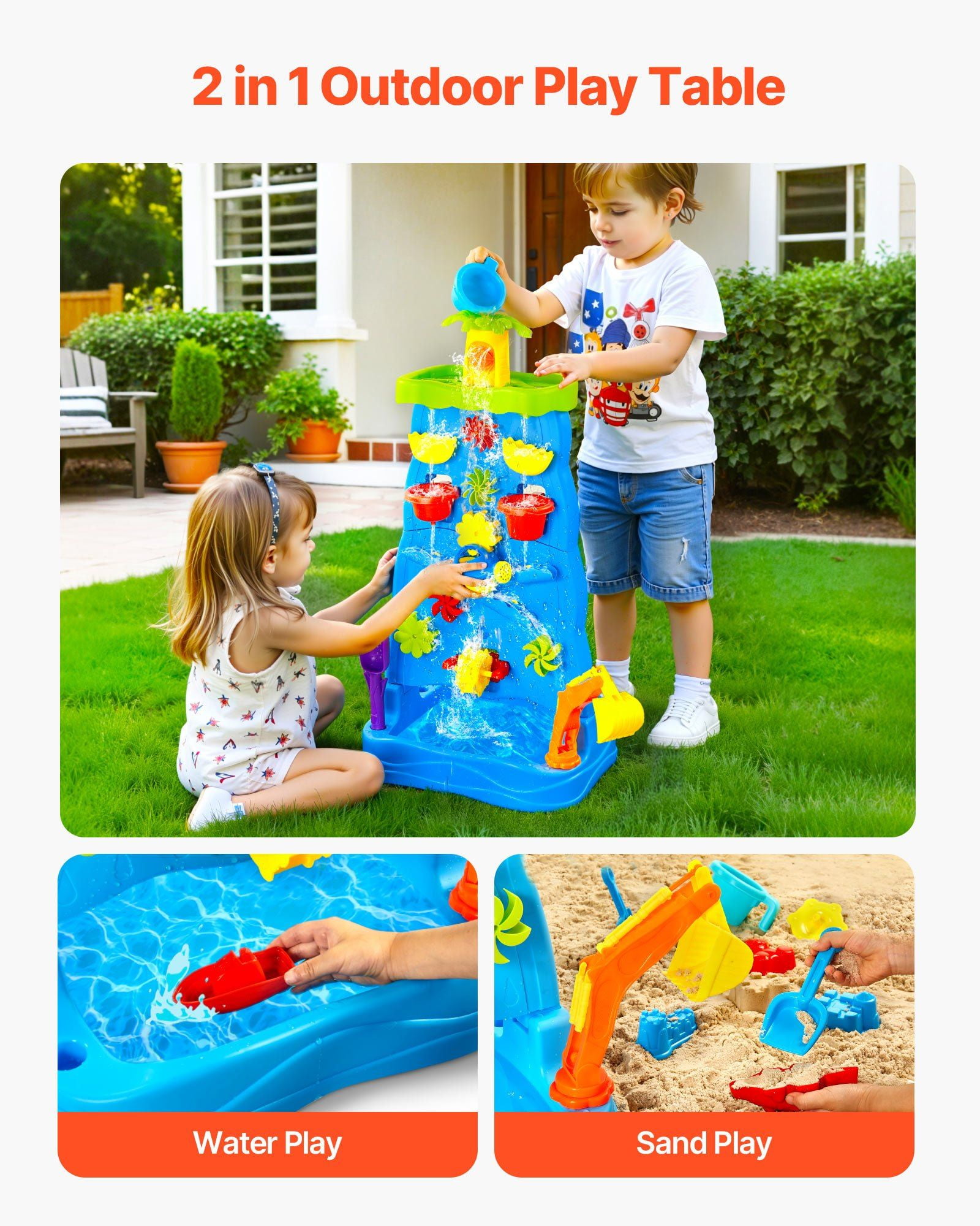 Double-Sided Waterfall Play Table for Toddlers - Sand & Water Sensory Bin