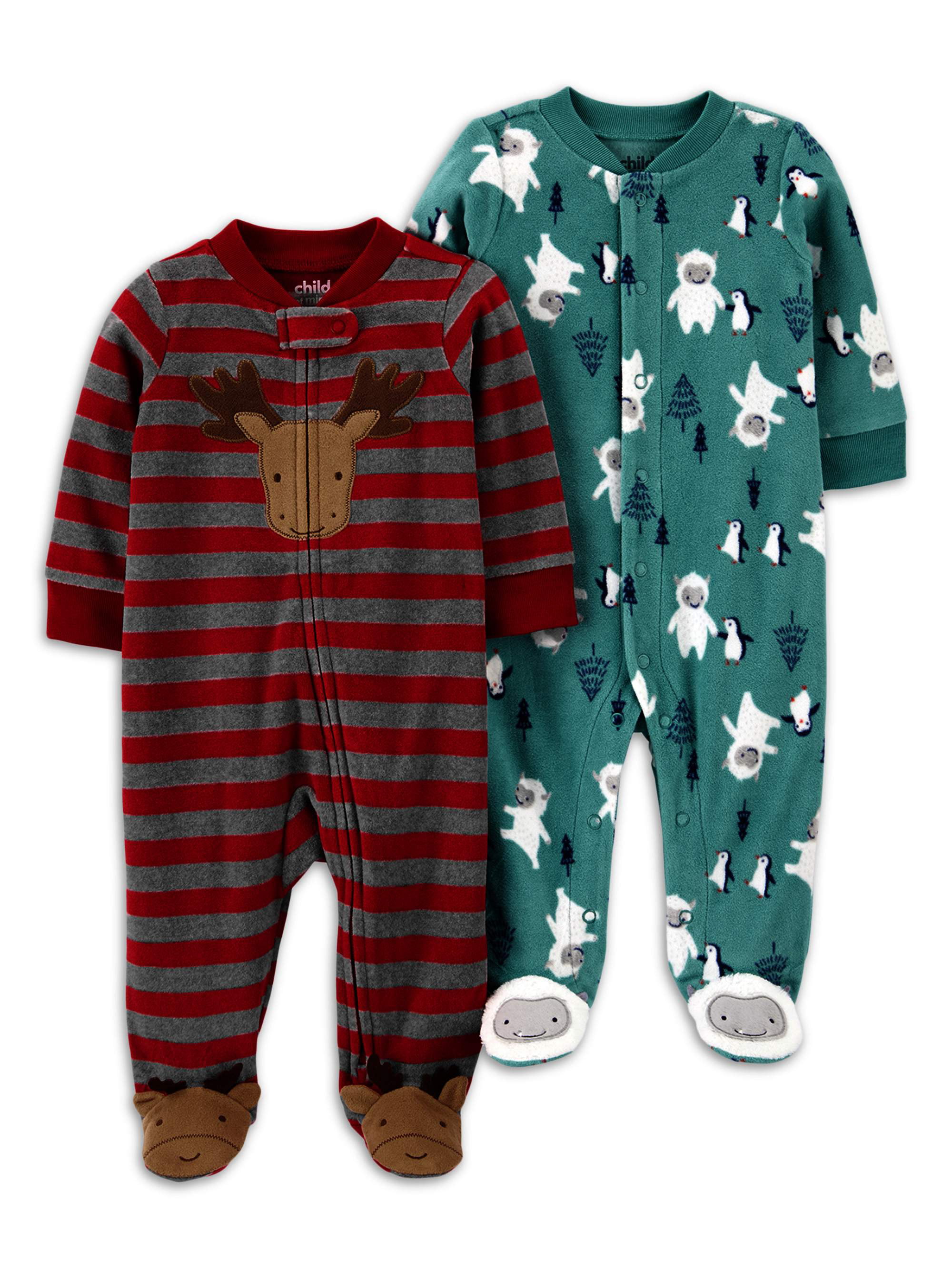 Sleep Play Xmas Fleece Boys Sleeper Warm Outfit Footed Pajamas Coverall Holiday 