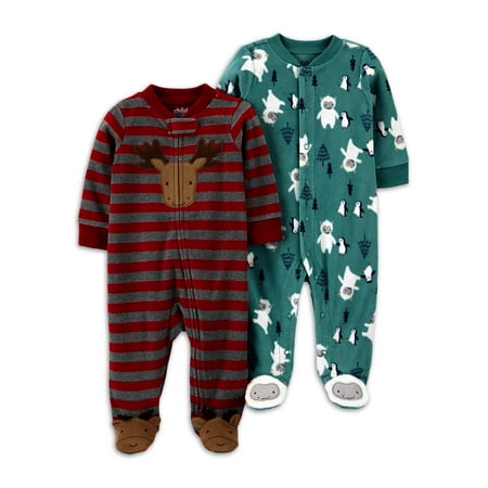 Carter's Child of Mine Baby Boys Christmas Holiday Microfleece Sleep 'N Play Pajamas, 2-Pack (Preemie-9M)