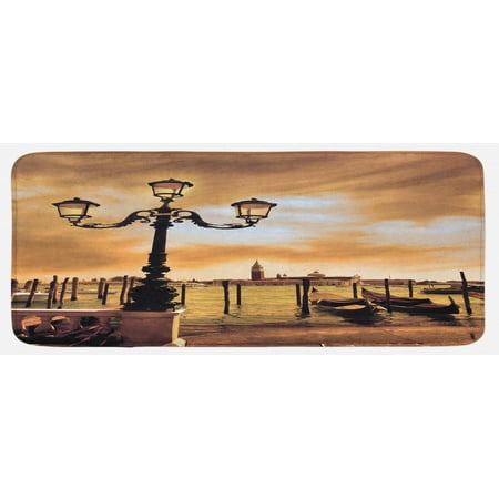 

Venice Kitchen Mat Venice Lagoon Gondolas Moored by Saint Mark Square on Grand Canals Dreamy Sky Plush Decorative Kitchen Mat with Non Slip Backing 47 X 19 Pale Brown Black by Ambesonne