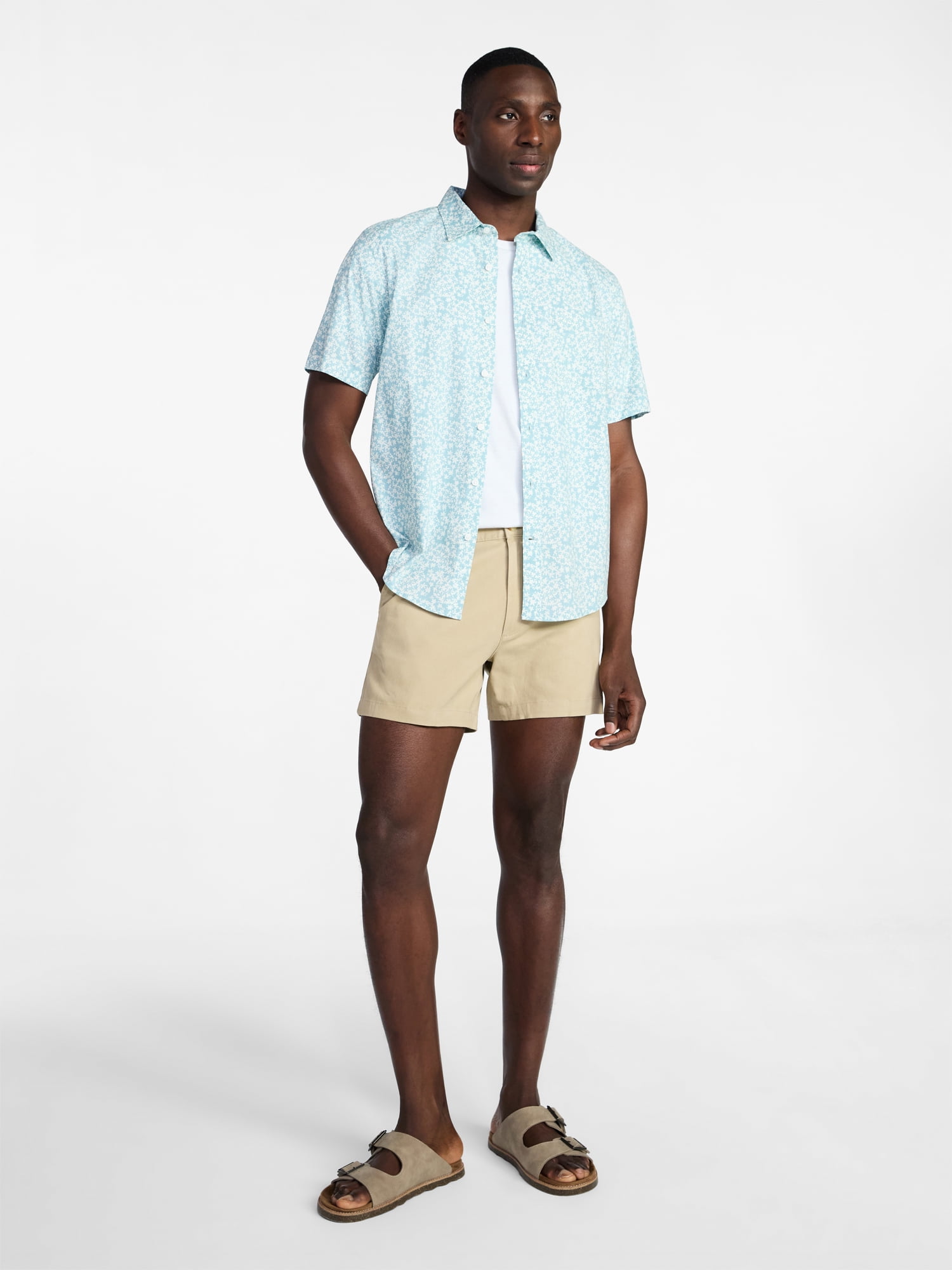 George Men's & Big Men's Modern Fit Poplin Button Up Shirt with Short Sleeves, Sizes XS-5XL