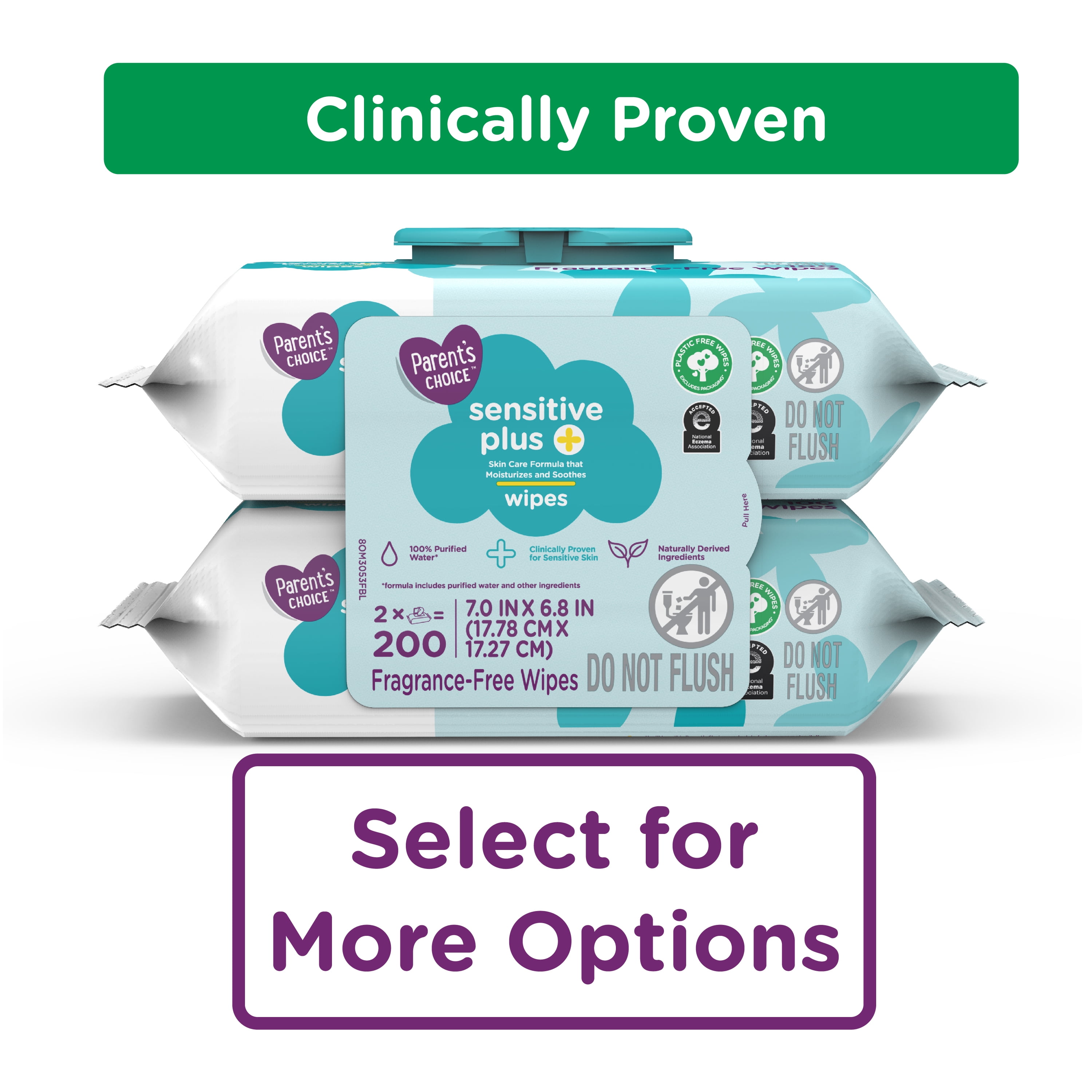 (4 pack) Parent's Choice Sensitive Plus Baby Wipes, 200 Count