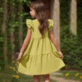 thumbnail image 5 of Jinhomg Girls Ruffle Sleeve Dress Flowy Swing Pleated Midi Dresses Casual Comfy Solid V-Neck Tiered Sundress Trendy Vacation Beach Dresses Yellow 9 Years, 5 of 9