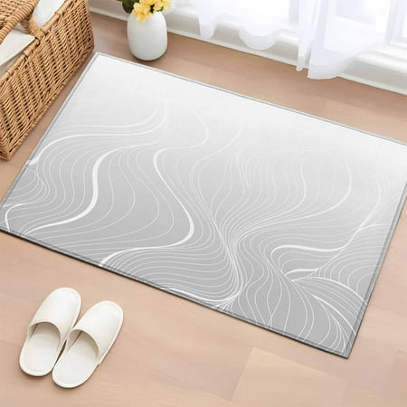 Rectangle Rug 2x3ft Area Rug Gray Ripple White Geometric Stripes Area Rugs for Living Room Bedroom Modern Abstract Line Art Floor Mat Non-Slip Non-Shedding Carpet Indoor Accent Rugs
