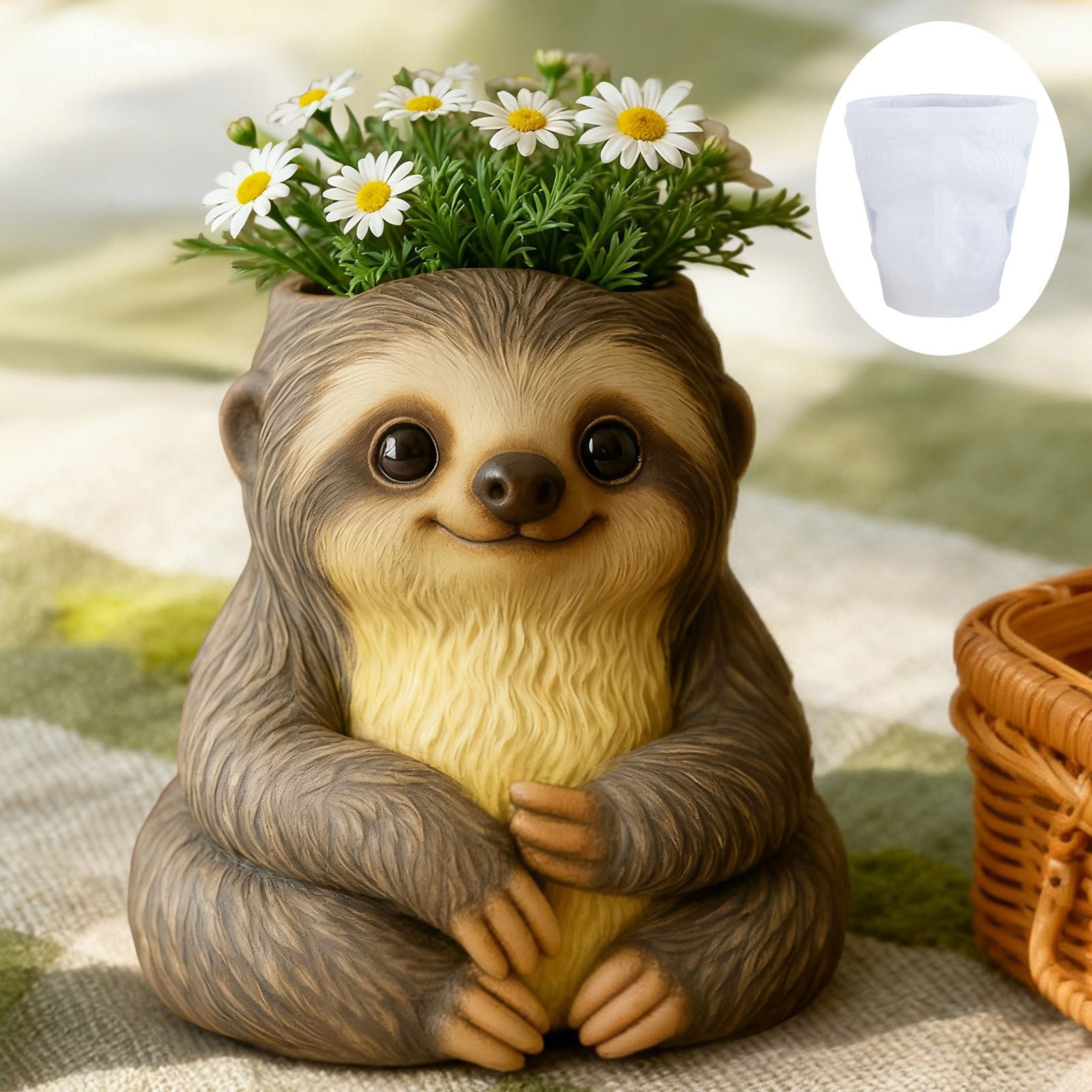 Sloth Flower Pot Silicone Resin Mold, 3D Animal Epoxy Resin Casting Planter Pot Molds, Concrete Cement Clay Plaster Mold for Home Decor, Candle Holder Mold, Pen Holder Jewelry Container Vessels Mould