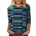 thumbnail image 2 of Conairie Cute T Shirts for Women Casual Stripe Loose 3/4 Sleeve Crew Neck Shirt Trendy Elegant Comfy Basic Work Tee Vacation Clothes Navy M, 2 of 4