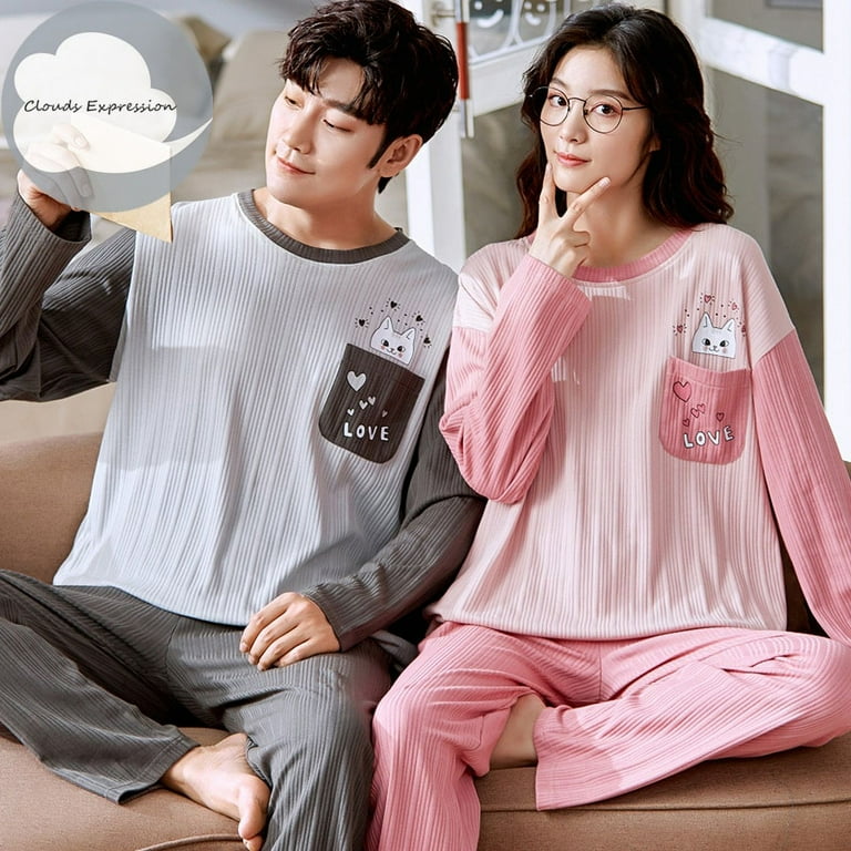 QWZNDZGR Pajamas For Couple Cotton Pajama Sets Winter Long Pijama