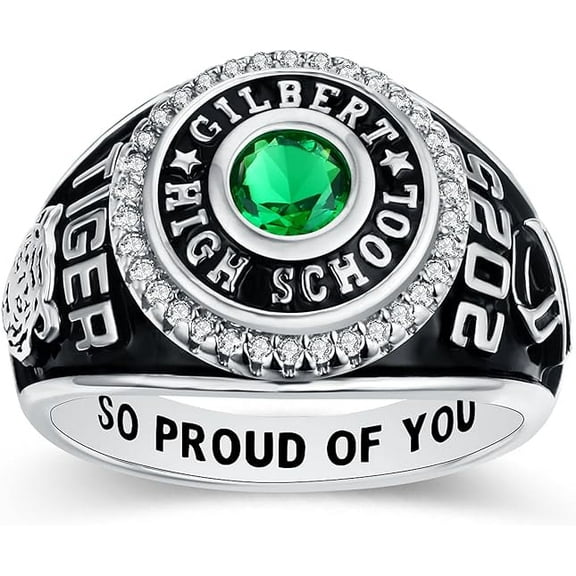 Ccjcinata Custom Class Rings Fully Personalized Class Rings for Women Birthstone Graduation Rings Rose Gold Plated Class Rings Class Rings for Women High School Size 5-15 College Rings for Women