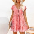 thumbnail image 2 of Robe d'Été pour Femmes Aguichant Mode Femmes Été Boutonnée Décontractée Imprimée Robe à Col en V Manches Courtes Robe Mini Courte Robe d'Été Courte pour Femmes Robe d'Été Décontractée pour Femmes, 2 of 6