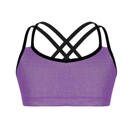 DPOIS Girls  Team Basic Double Cross Crop Bra Sports Top Ballet Dance Gymnastics Dancewear