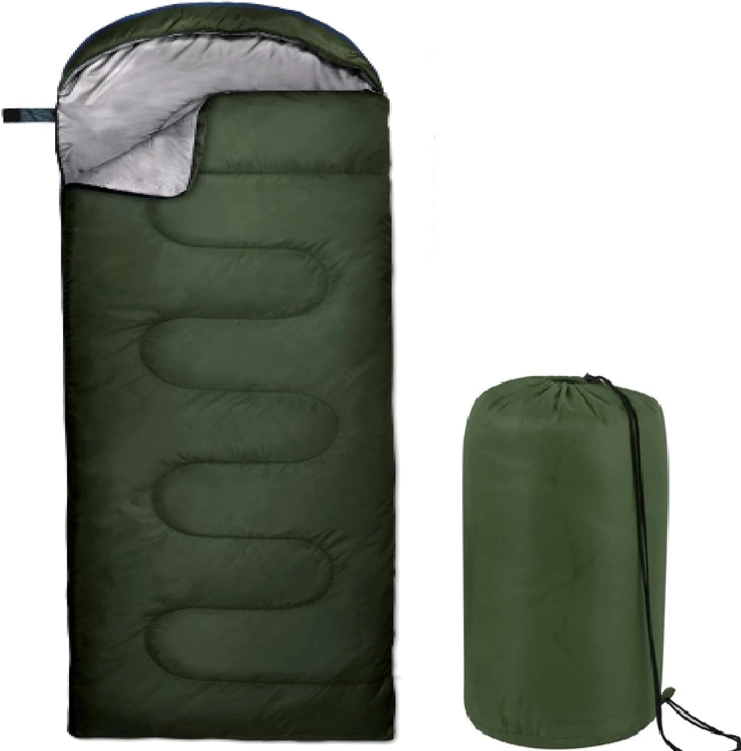 10 Pack of Bulk Wholesale Cold Weather Hooded Sleeping Bags for Adults, Kids, Homeless, Camping, Indoors & Outdoors - 10 Count Hooded Sleeping Bags in Forest Green -  71"L x 30"W