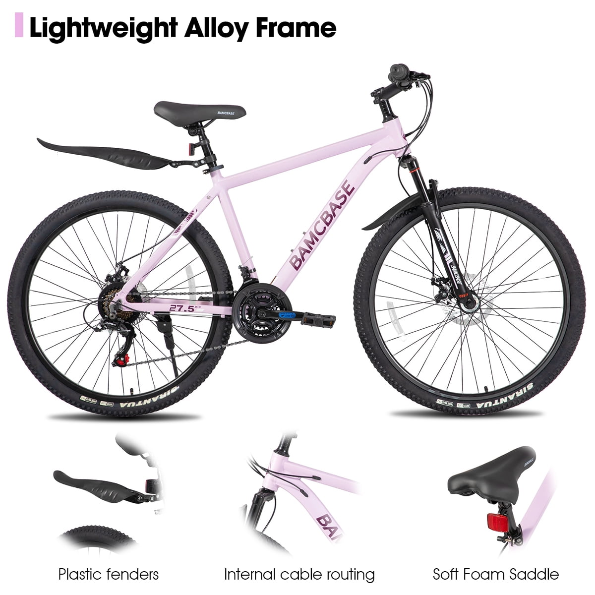 HILAND 27.5 Inch Mountain Bike, Mens and Womens Aluminum Frame MTB with 21 Speeds, Dis Brake, Hardtail Bicycle for Adults