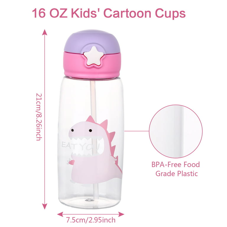 Triani Cute Water Bottle for School Kids Girls, BPA FREE & Leak Proof Top  Lid & Easy Clean & Carry Bag, 24oz/ 700ml (Dinosaur Pink, 24oz) 