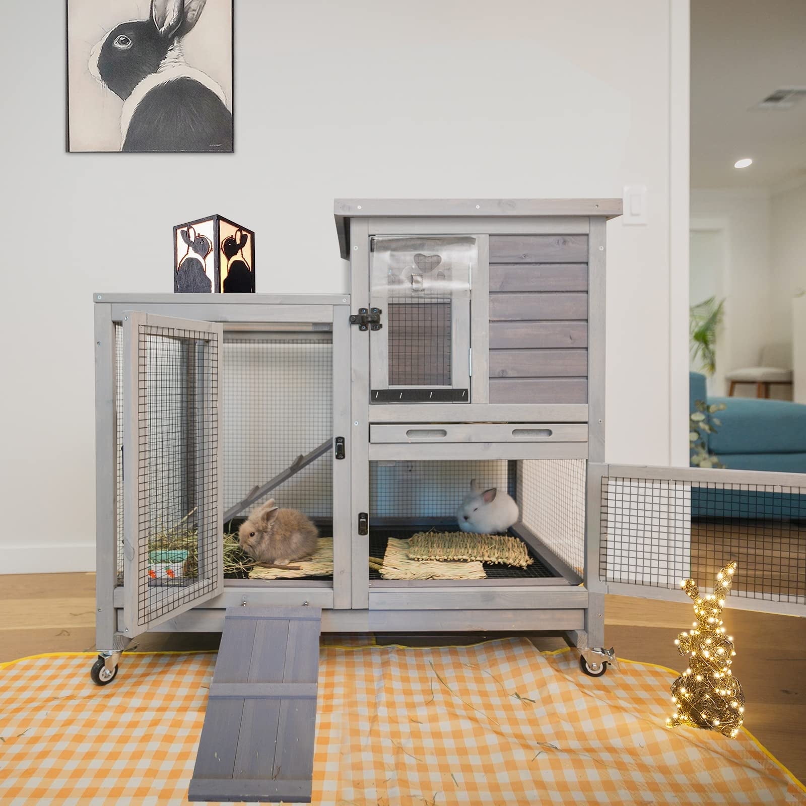 BUTINGLALE Rabbit Cage Indoor Rabbit Hutch Bunny Hutch Outdoor, Guinea Pig Cages with Removable Bottom Wire Netting - Easy Clean Large