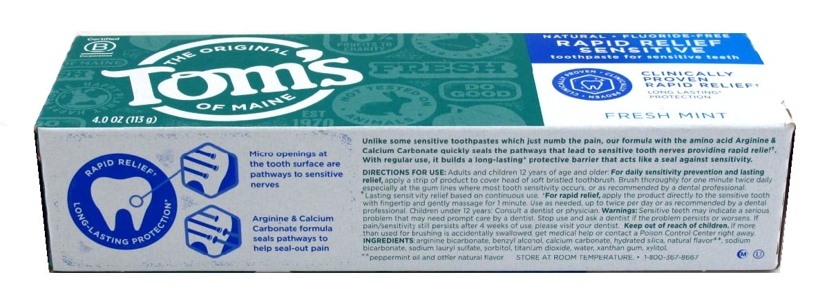 Toms Nat Toothpaste Rapid Relief Sensitive Freshmint 4oz (Pack of 3)