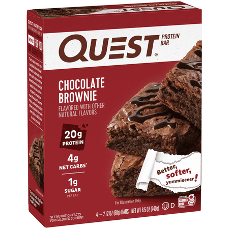 (3 pack) Quest Protein Bar, Chocolate Brownie, 20g Protein, Gluten Free, 4 Count