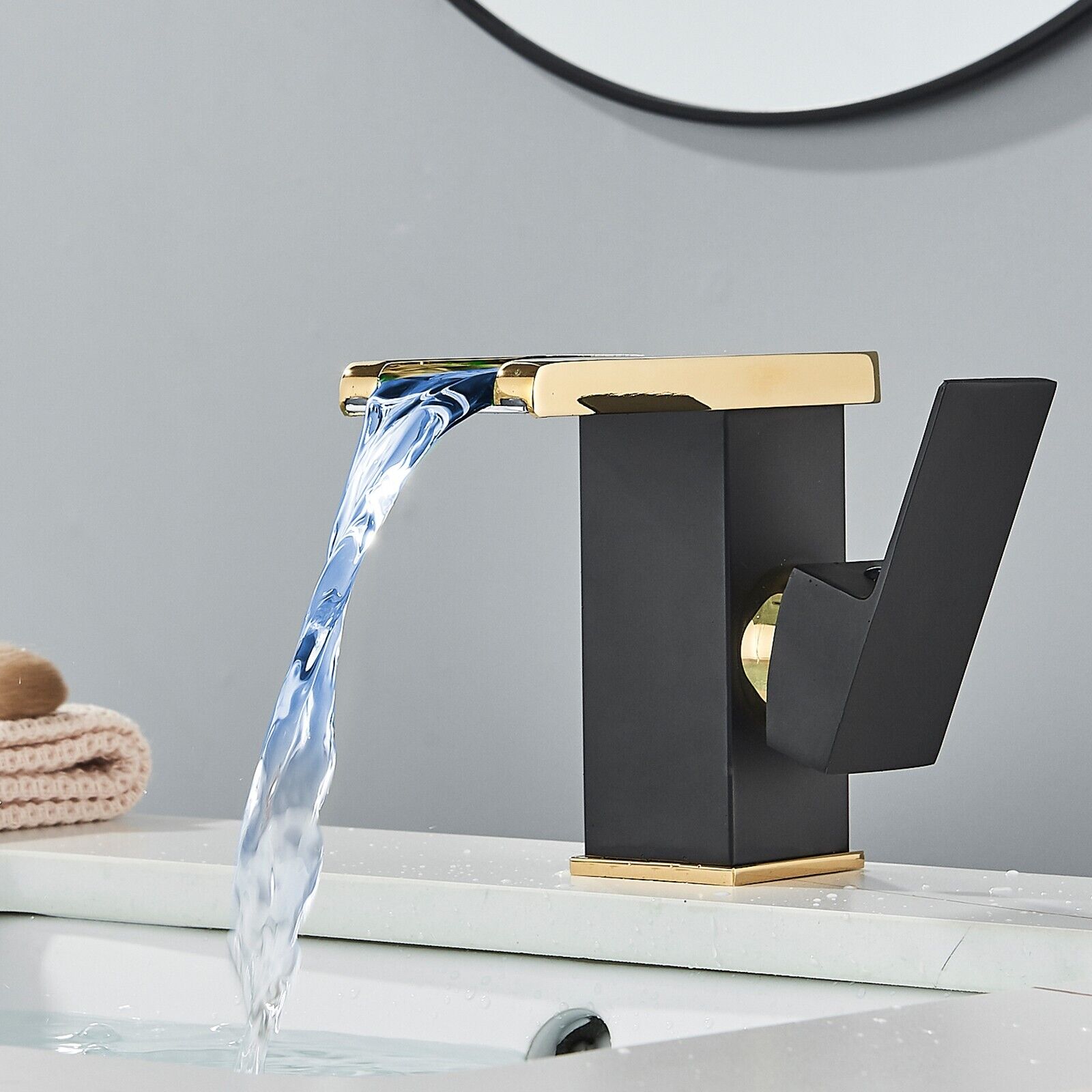 Black  Gold LED Bathroom Sink Faucet 1 Hole Basin Vanity Mixer Taps Single Handle