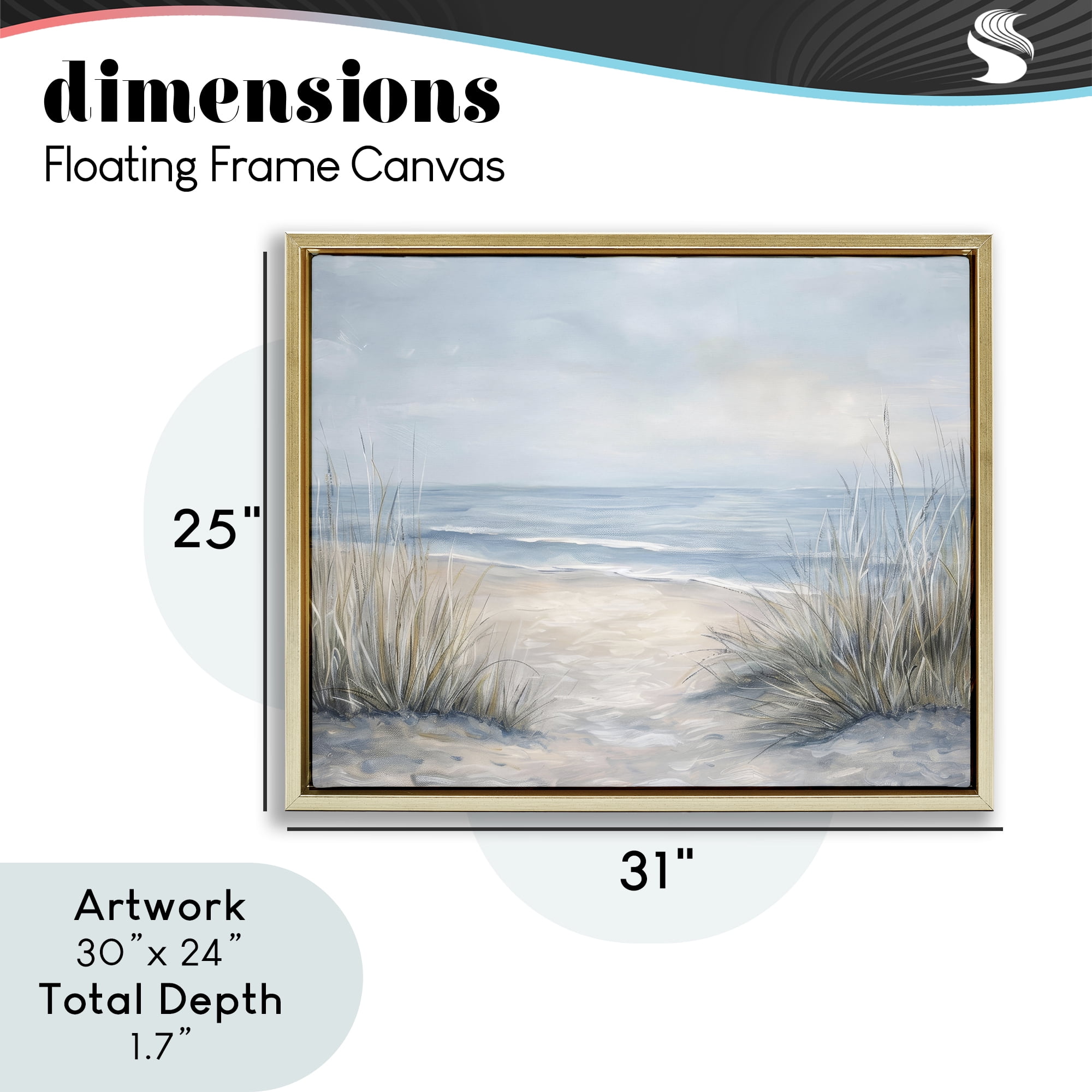 Stupell Industries To The Beach Tranquil Landscape Gold Framed Floater Canvas Wall Art, design by Petal Prints Design