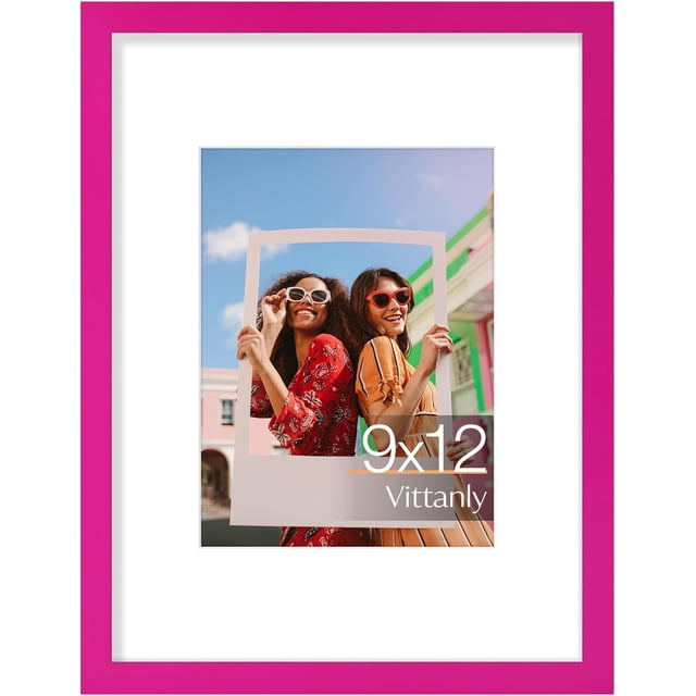 Vittanly 9x12 Picture Frame, Display Pictures 6x8 with Mat or 9x12 without Mat, Premium Material with Shatter Resistant Plexiglass, Photo Frame for Wall or Table Top Display, Rose Red, 1 Pack