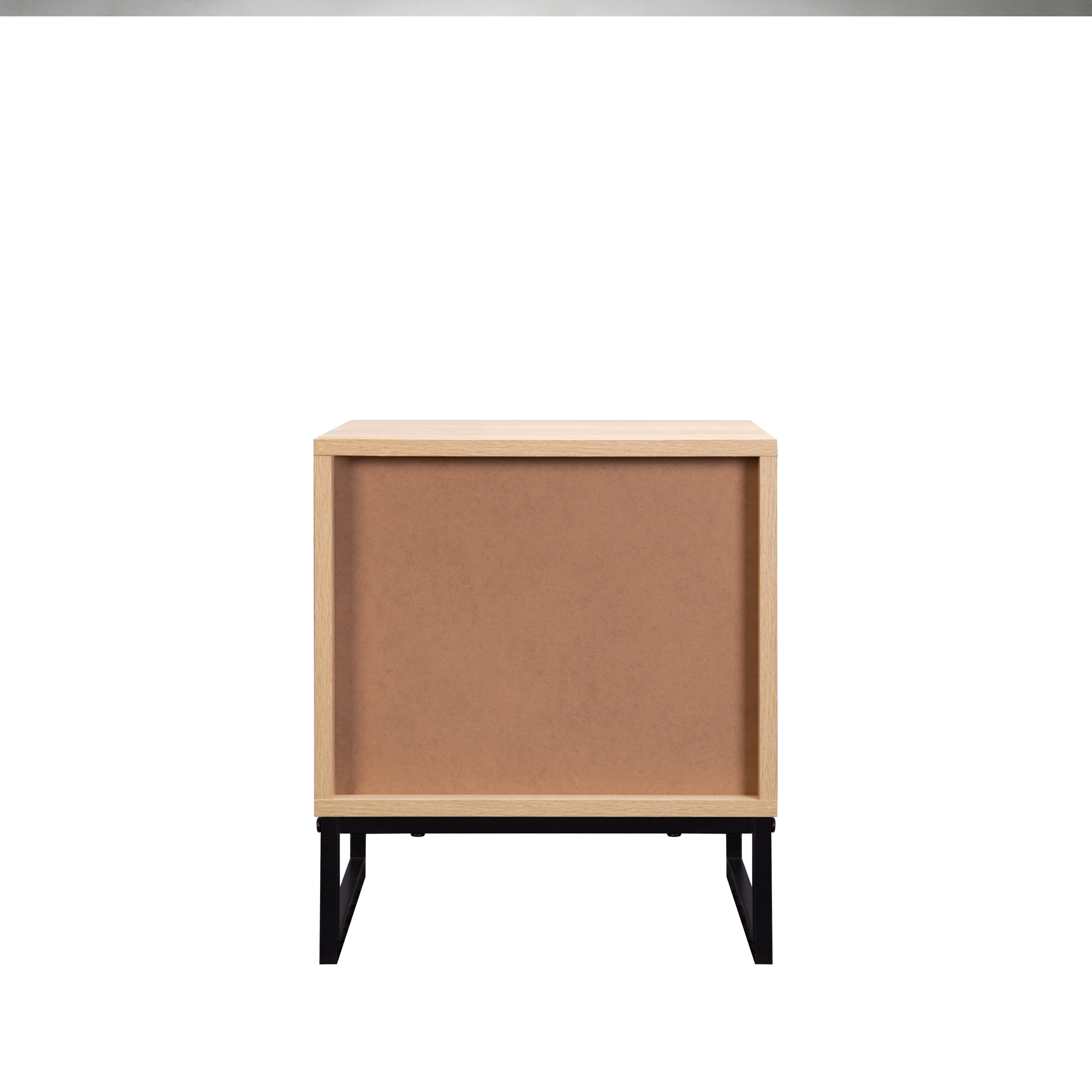 Birch Coastal Modern Side Table with Drawer Natural Wood Top with Black Metal Legs