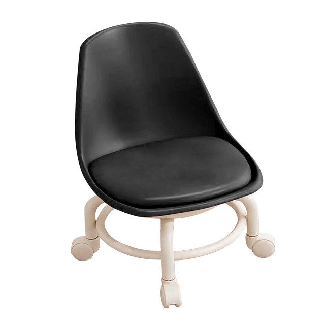 GUOOL Low Height Rolling Stool with Back 360 degree Rotating Small Roller Stool Comfortable Black