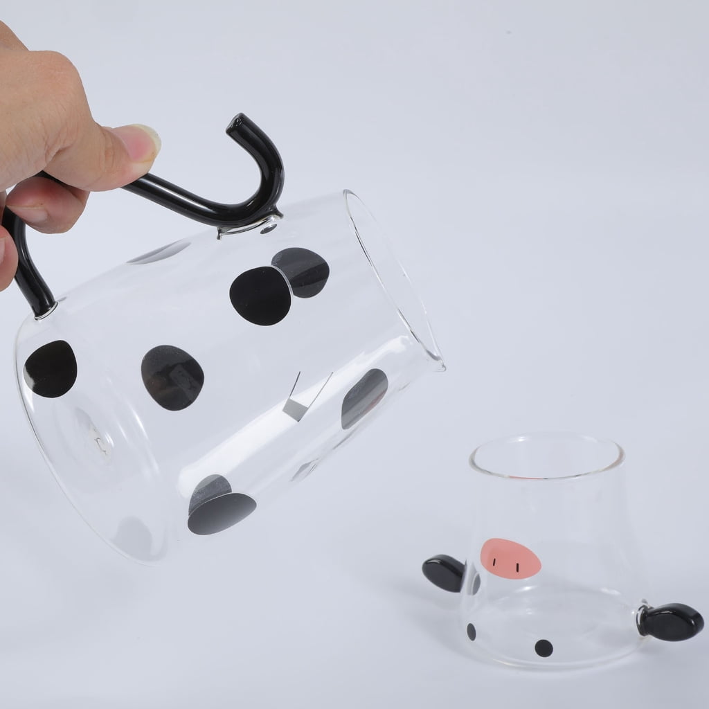 Cow Shape Glass Pitcher with Integrated Cup for Cold Drink Serving Beverage Container High Borosilicate Milk Carafe