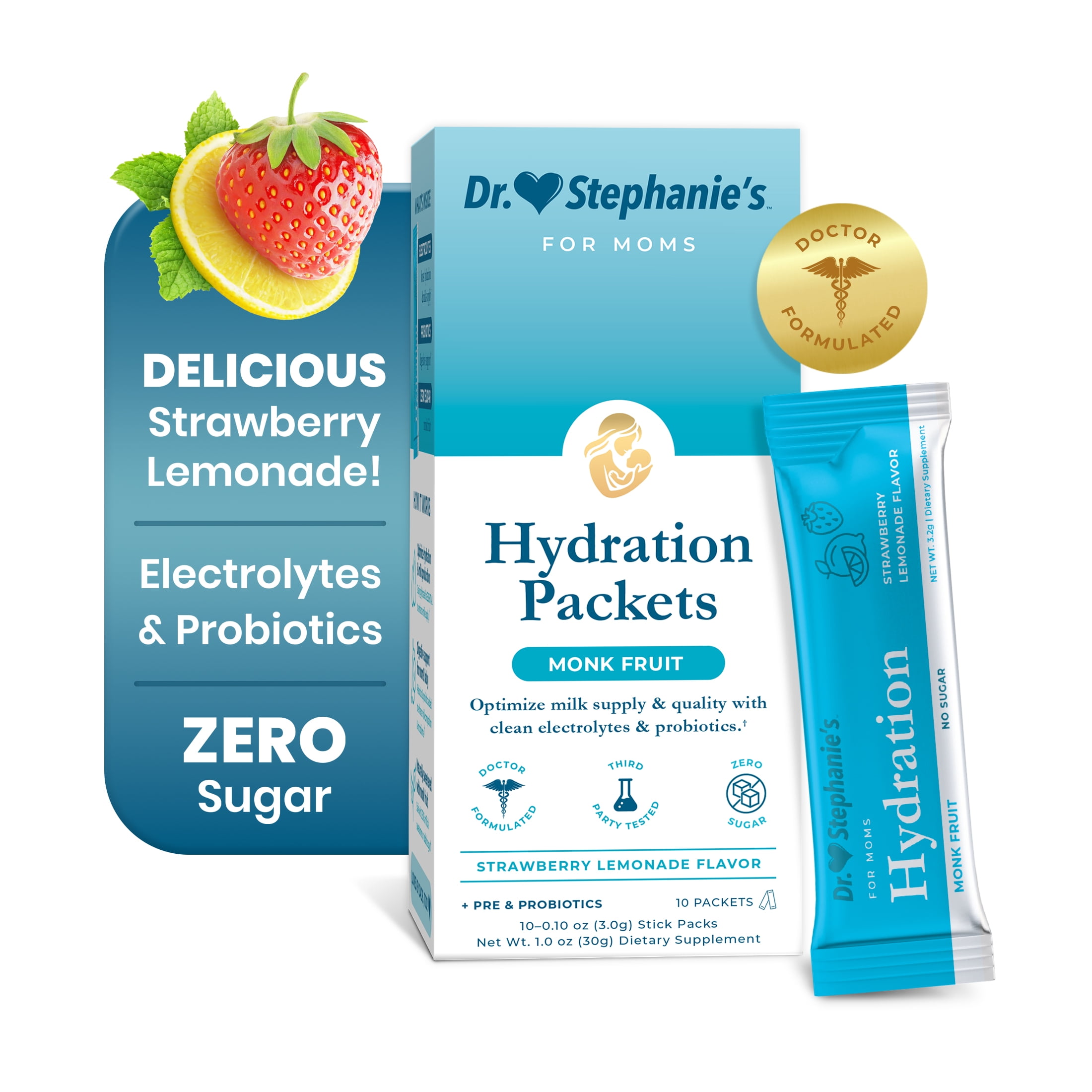 Dr. Stephanie's Milk Miracle Hydration & Probiotics Drink Mix, For Breastfeeding Support, 10 Count