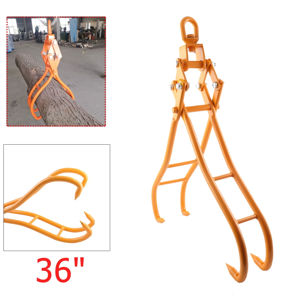 TABODD 36" Log Tongs, 4 Claw Timber Log Lifting Logging Tongs Grabber