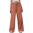 thumbnail image 2 of Women Drawstring Striped Pants Loose Wide Leg Trousers Low Waist Comfy Lounge with Pockets Brick Red S, 2 of 6