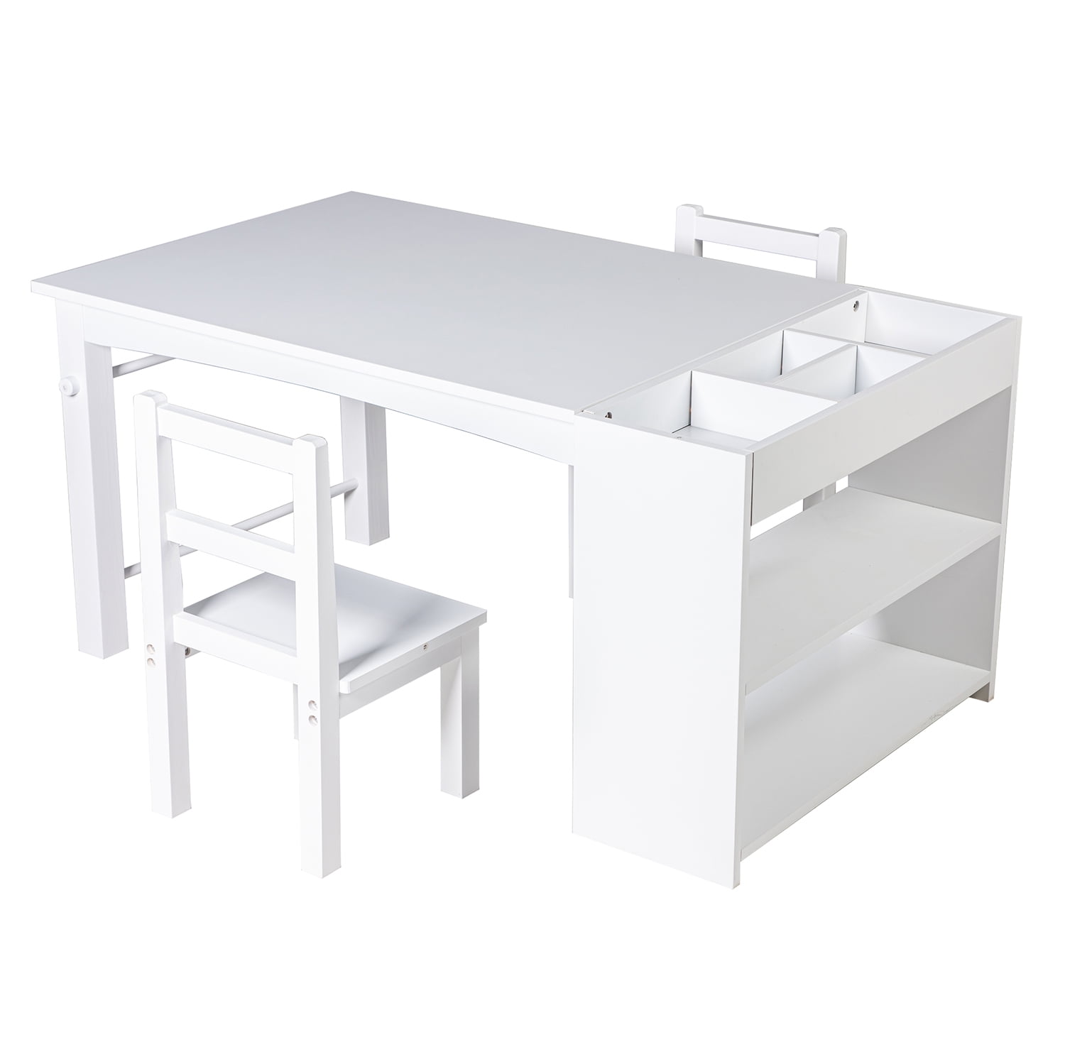 Kepooman Activity Table for Children, Drawing Table with Stool and Bookshelf for Home, Table and Chair Set for Kids, White Kepooman Activity Table for Children, Drawing Table with Stool and Bookshelf for Home, Table and Chair Set for Kids, White