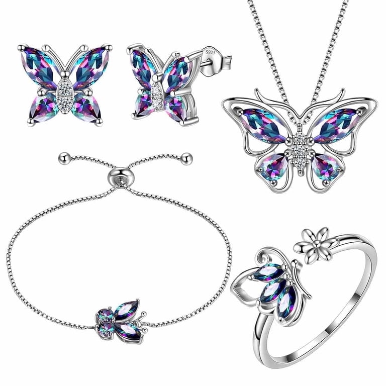 Juwaliy Rainbow Mystic Topaz Butterfly Jewelry Set photo 8