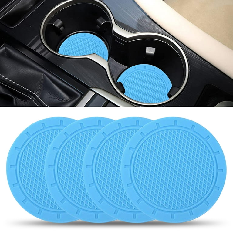 Hesroicy Car Cup Coaster Anti-deform Groove Pattern PVC Anti-slip Round  Bendable Car Drink Holder for Daily 
