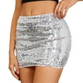 thumbnail image 2 of Sequin Mini Skirt for Women Sparkly Skirt Stretchy Bodycon Glitter Skirts Christmas Night Out Party,Silver - L, 2 of 6