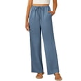 thumbnail image 4 of Cagogo Women Plus Size Wide Leg High Waisted Pants with Pockets Casual Solid Lounge Long Trousers for Party Flowy Summer Work, Blue 2XL, 4 of 9