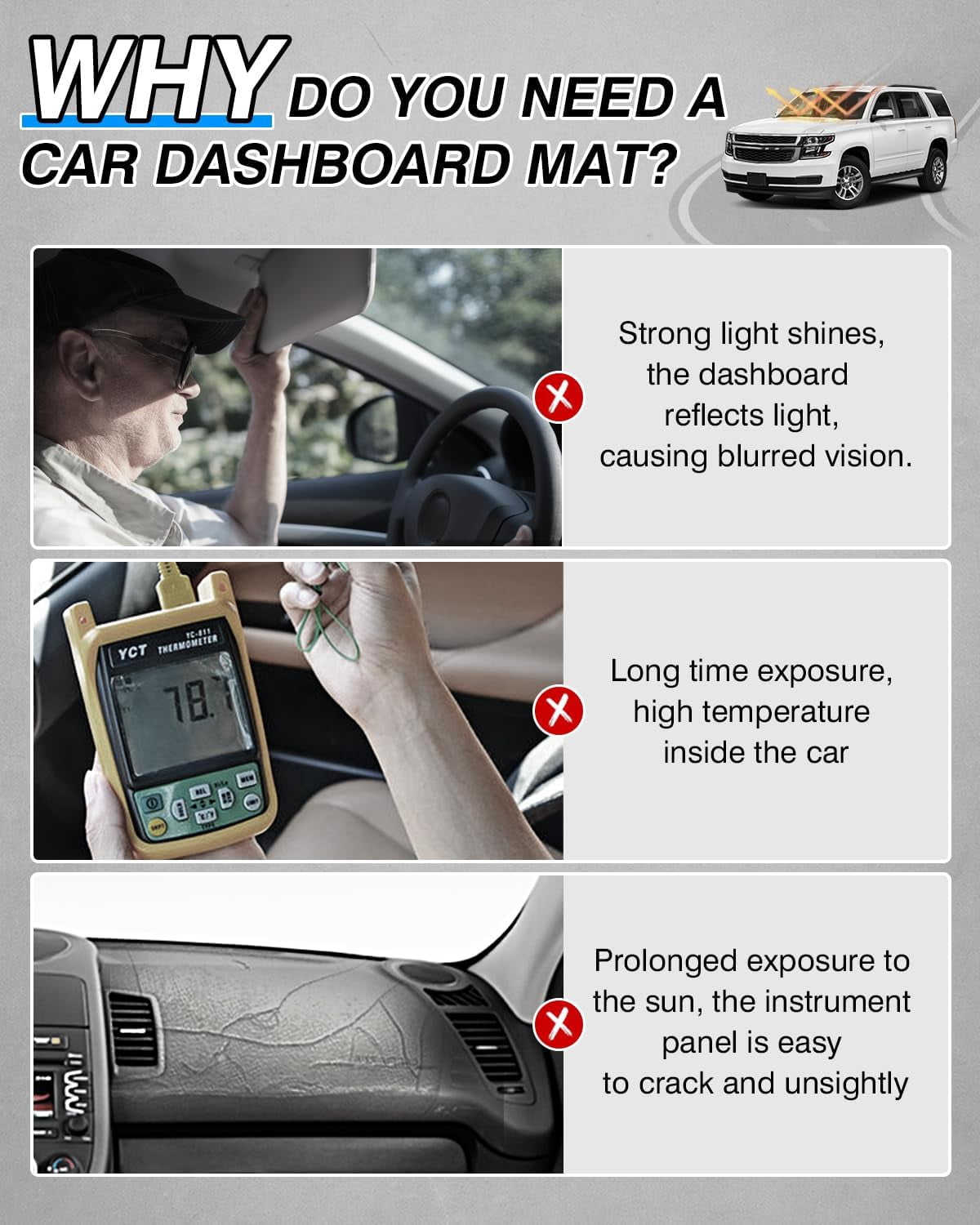 Canvcle Dash Cover Compatible with Chevrolet/Chevy Blazer 2019-2024 2025 Accessories Dashboard Cover Mat Non-Slip Carpet Sunshield Glare UV Rays Protector