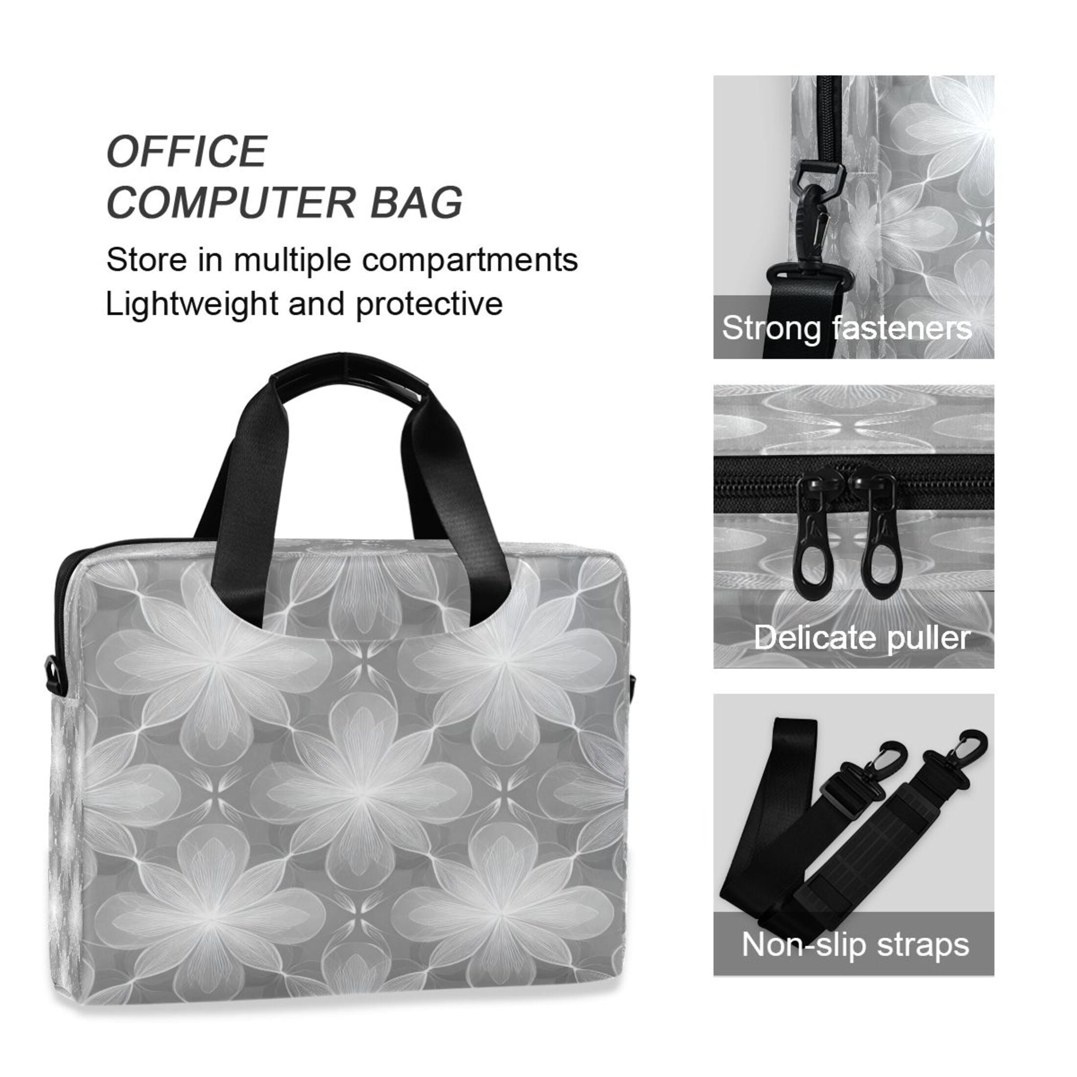 Laptop Bag Laptop Briefcase 15.7 x 3 x 11.8 Inches Laptop Bag Briefcases Laptop Storage Travel Laptop Bag Work Laptop Bag Silver Flower Seamless