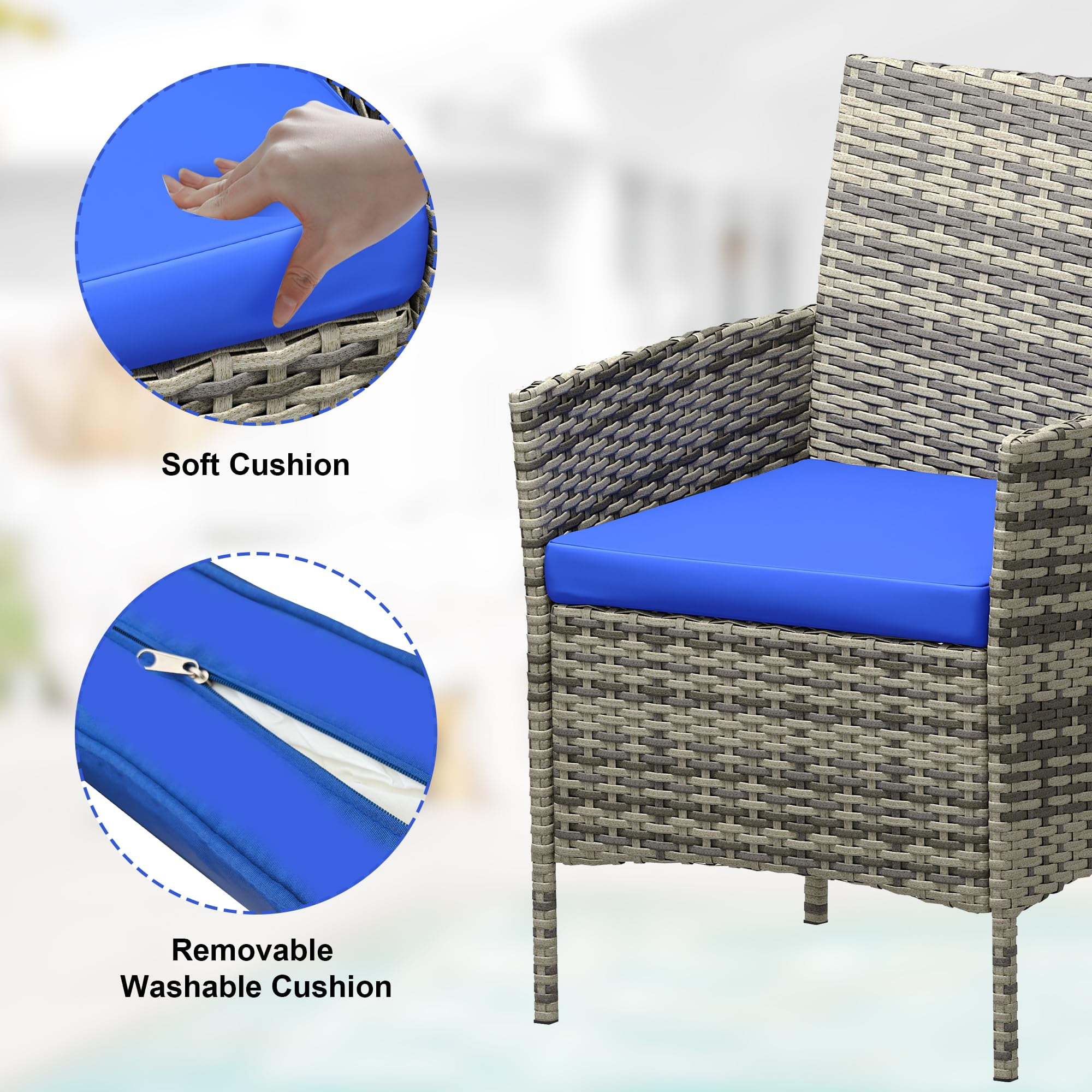 3 Pieces Patio Furniture Sets Outdoor PE Rattan Wicker Chairs with Soft Cushion and Glass Coffee Table for Garden Backyard Porch Poolside