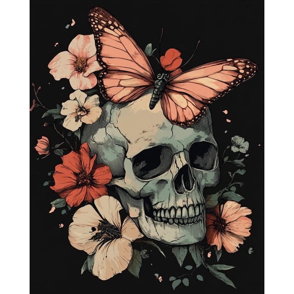 DIY Paint by Numbers Kit for Adults - Skull Flower Butterfly on Canvas 40x50 cm with Brush and Acrylic Paints Home Decor