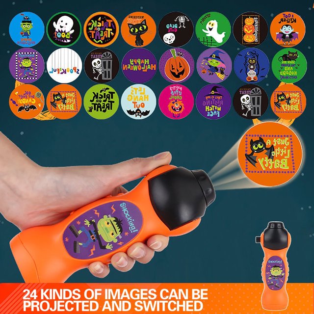 Proyector de Halloween, proyector de linterna para niños, regalos de Halloween para niños, proyector de diapositivas con 24 patrones navideños, linterna educativa, aprendizaje de calabaza, fantasma,